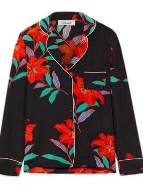 Diane Von Furstenberg Silk Floral Printed Pajama Top - size P